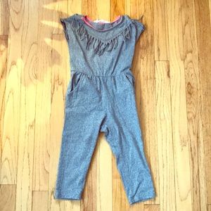 H&M Pull on Fringe Pantsuit Pink Trim EUC